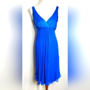 ROYAL BLUE SATIN AND CHIFFON SILK DRESS